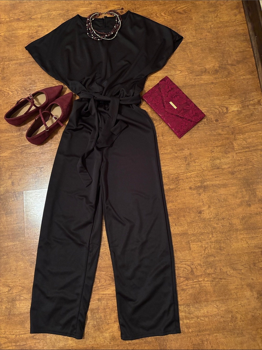 Black Belted Wide-Leg Jumpsuit - Elegant Evening Wear